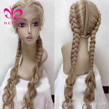 Reine Free Shipping Long Box Braided Lace Wigs Synthetic Hair Lace Front Wigs Heat Resistant Braided Wigs For Black Women